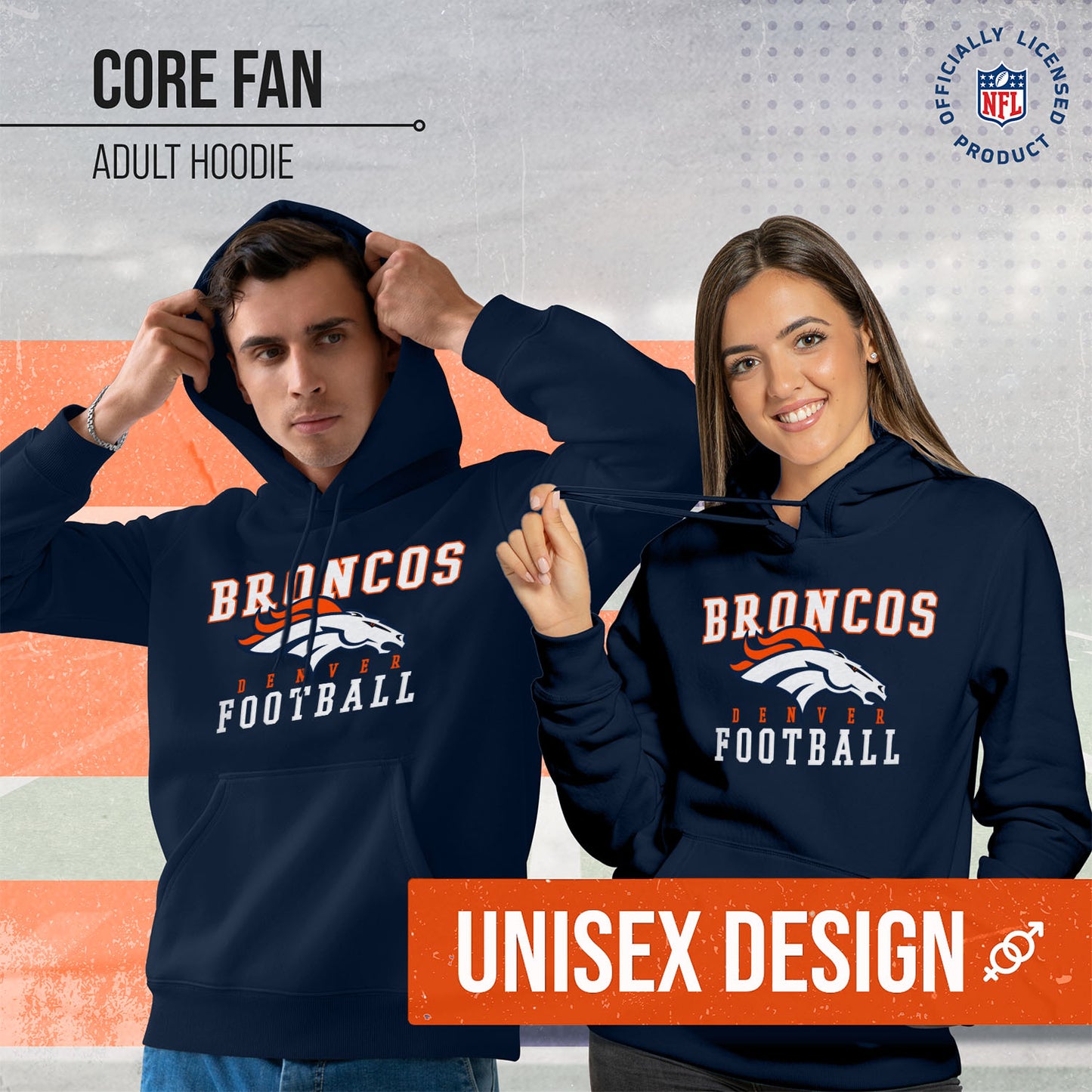 Denver Broncos NFL Core Fan Adult Hooded Sweatshirt - Navy