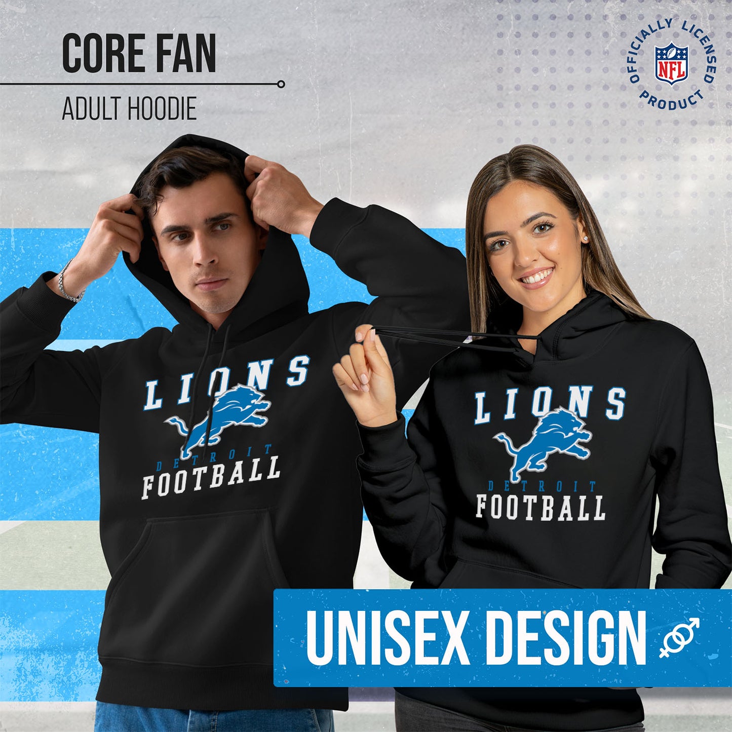 Detroit Lions NFL Core Fan Adult Hooded Sweatshirt - Black