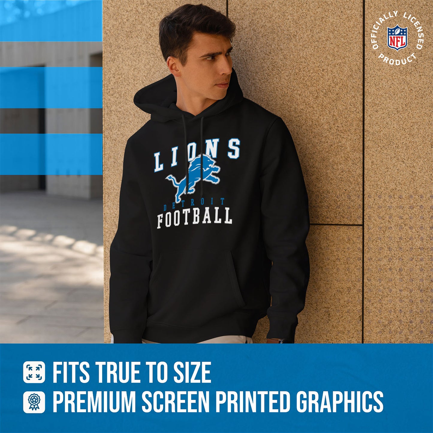 Detroit Lions NFL Core Fan Adult Hooded Sweatshirt - Black