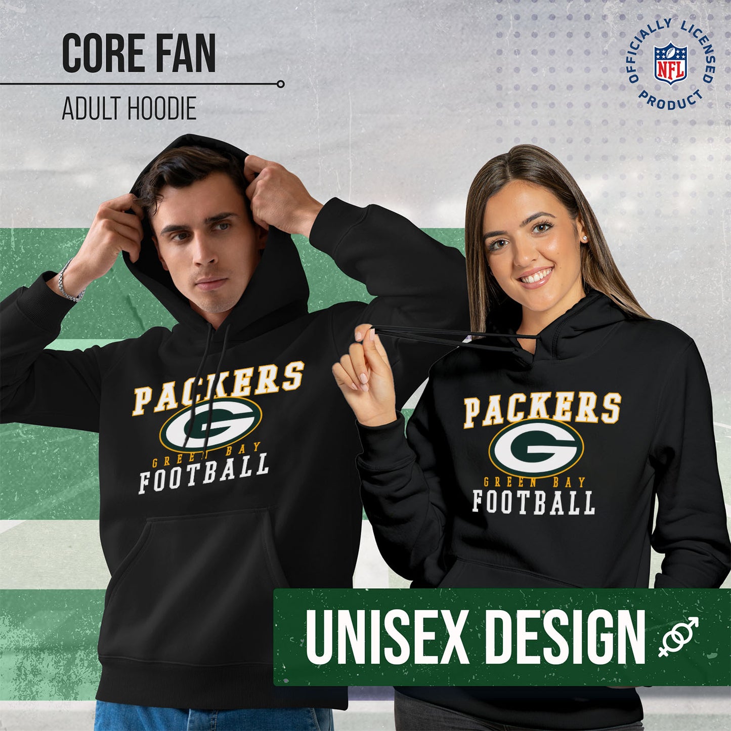 Green Bay Packers NFL Core Fan Adult Hooded Sweatshirt - Black