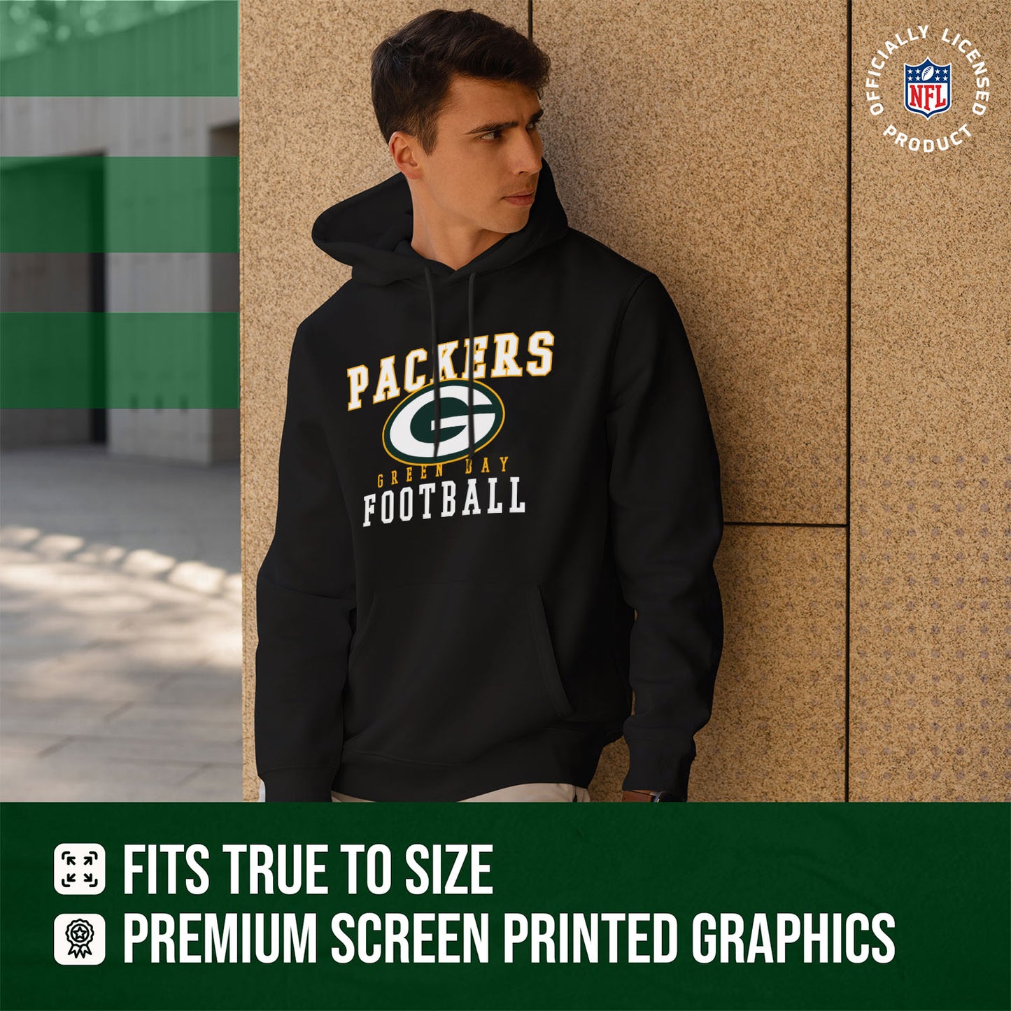 Green Bay Packers NFL Core Fan Adult Hooded Sweatshirt - Black