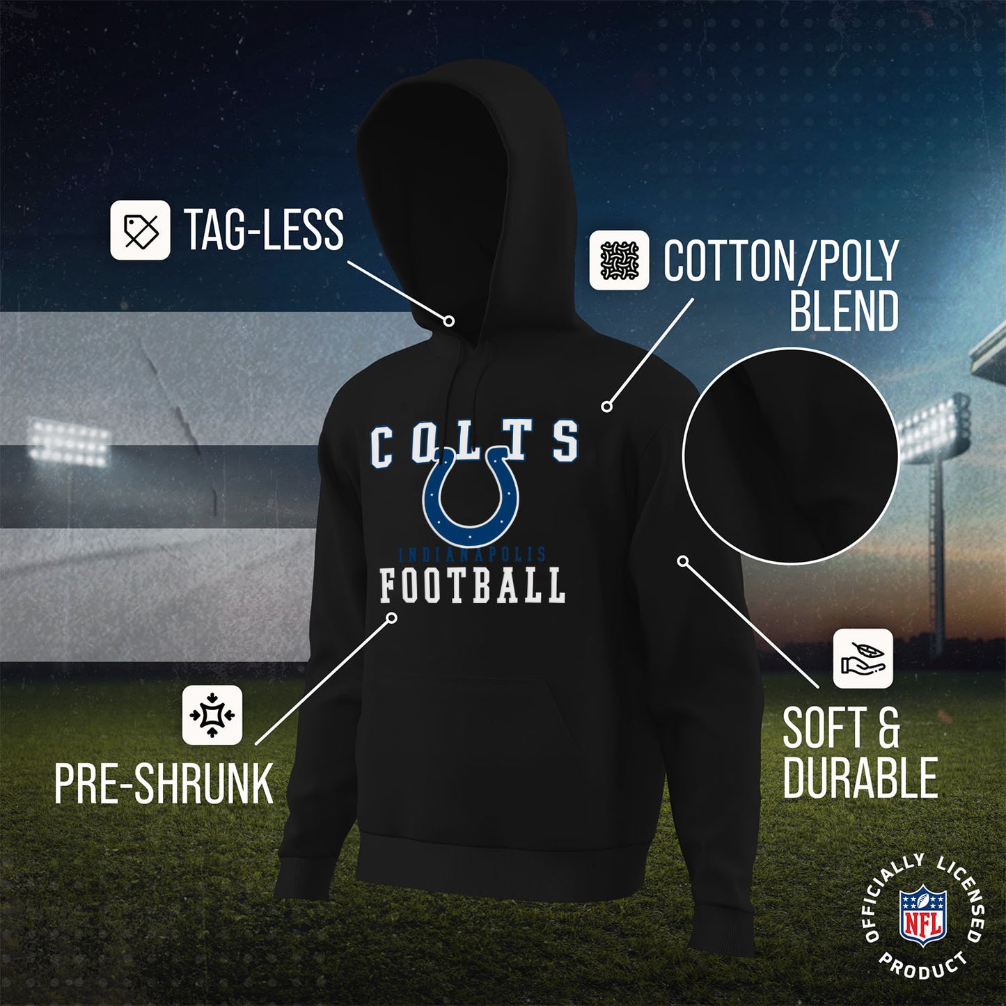 Indianapolis Colts NFL Core Fan Adult Hooded Sweatshirt - Black