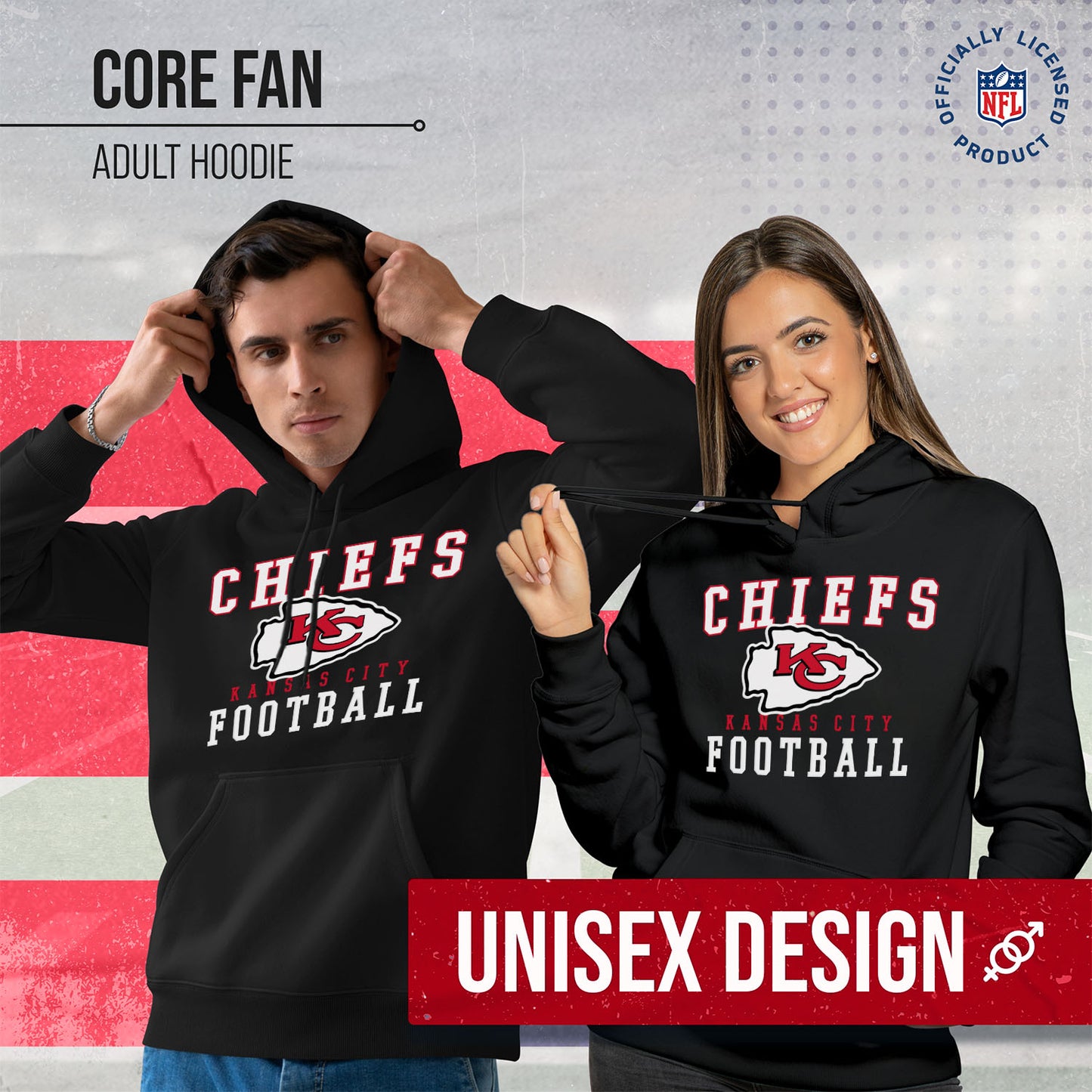 Kansas City Chiefs NFL Core Fan Adult Hooded Sweatshirt - Black