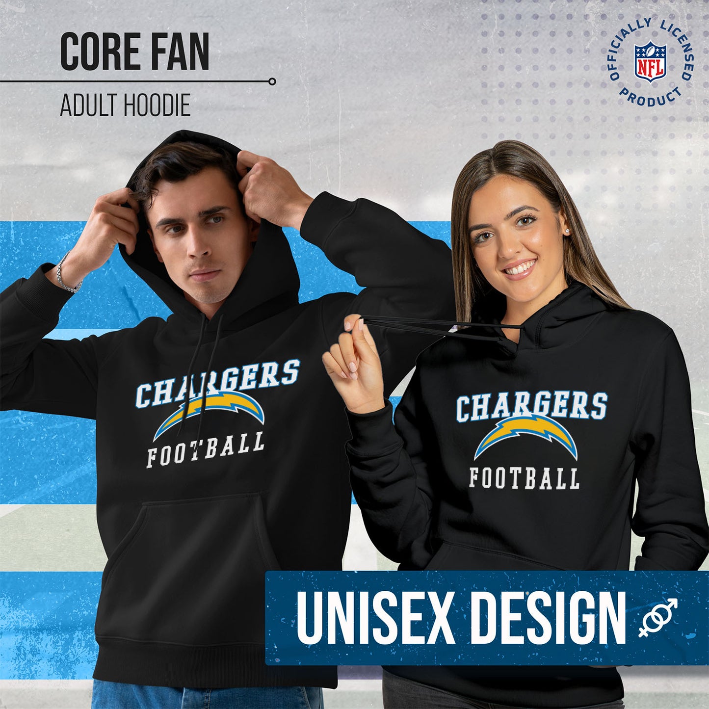 Los Angeles Chargers NFL Core Fan Adult Hooded Sweatshirt - Black