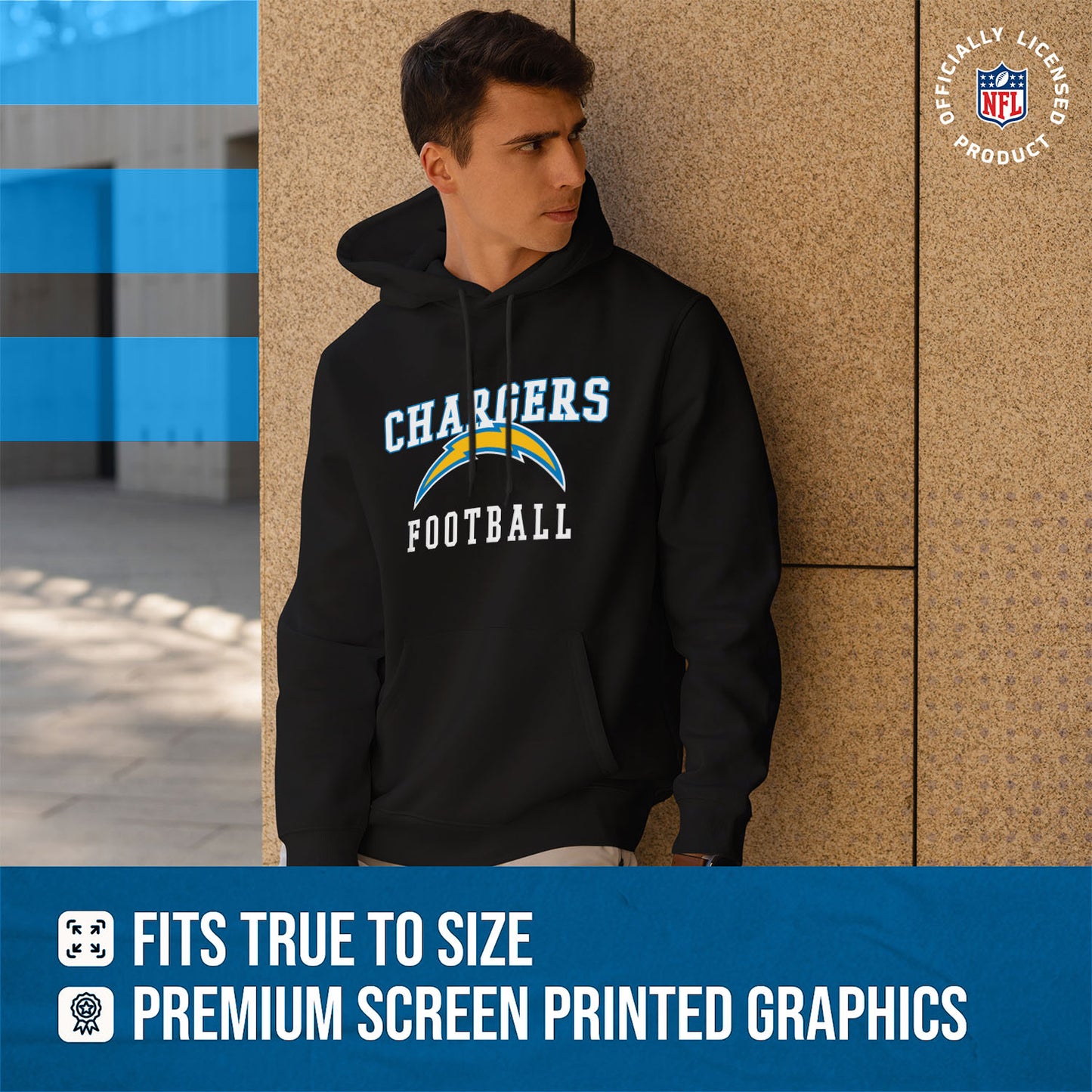 Los Angeles Chargers NFL Core Fan Adult Hooded Sweatshirt - Black