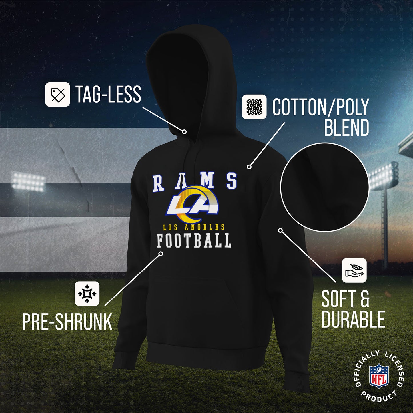 Los Angeles Rams NFL Core Fan Adult Hooded Sweatshirt - Black