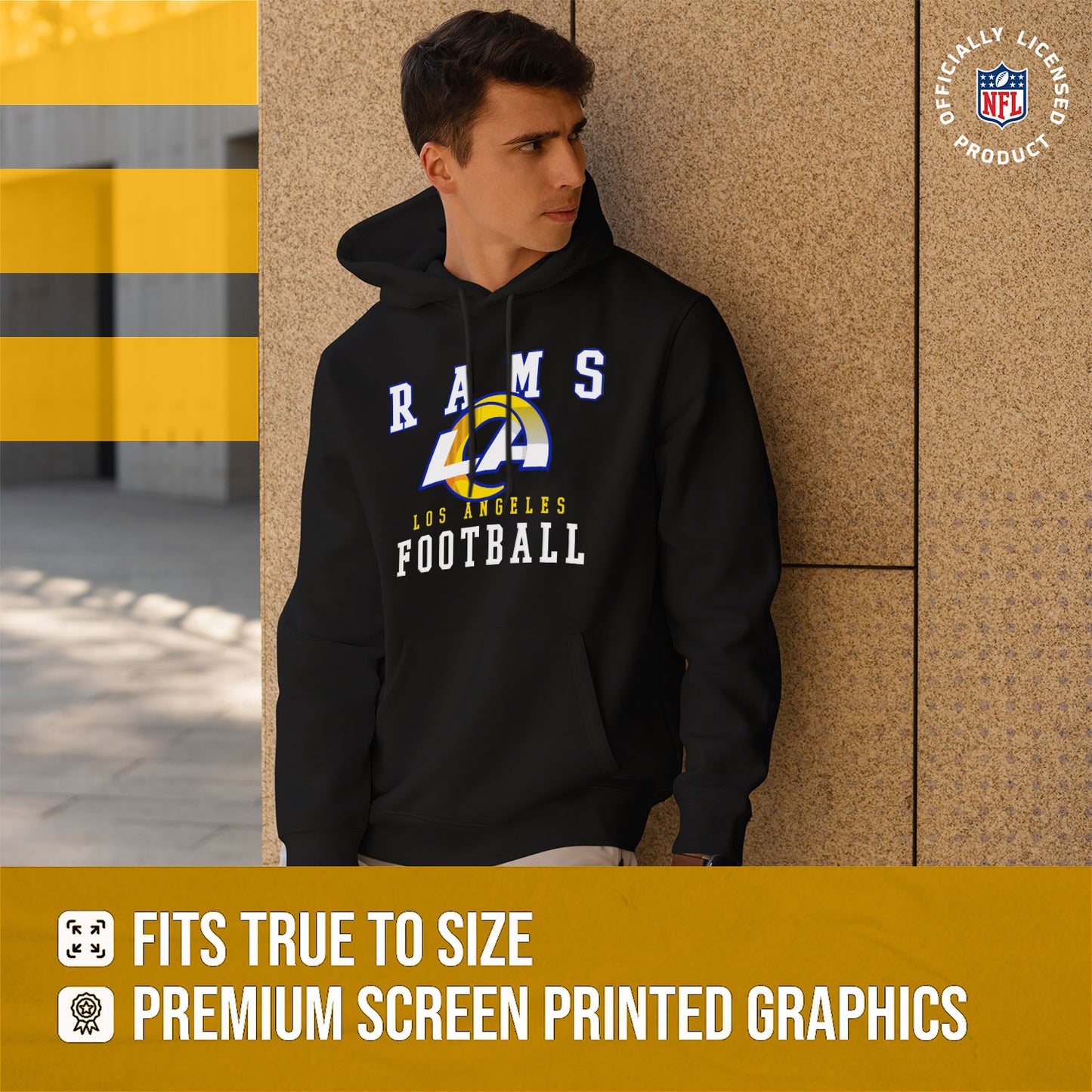 Los Angeles Rams NFL Core Fan Adult Hooded Sweatshirt - Black