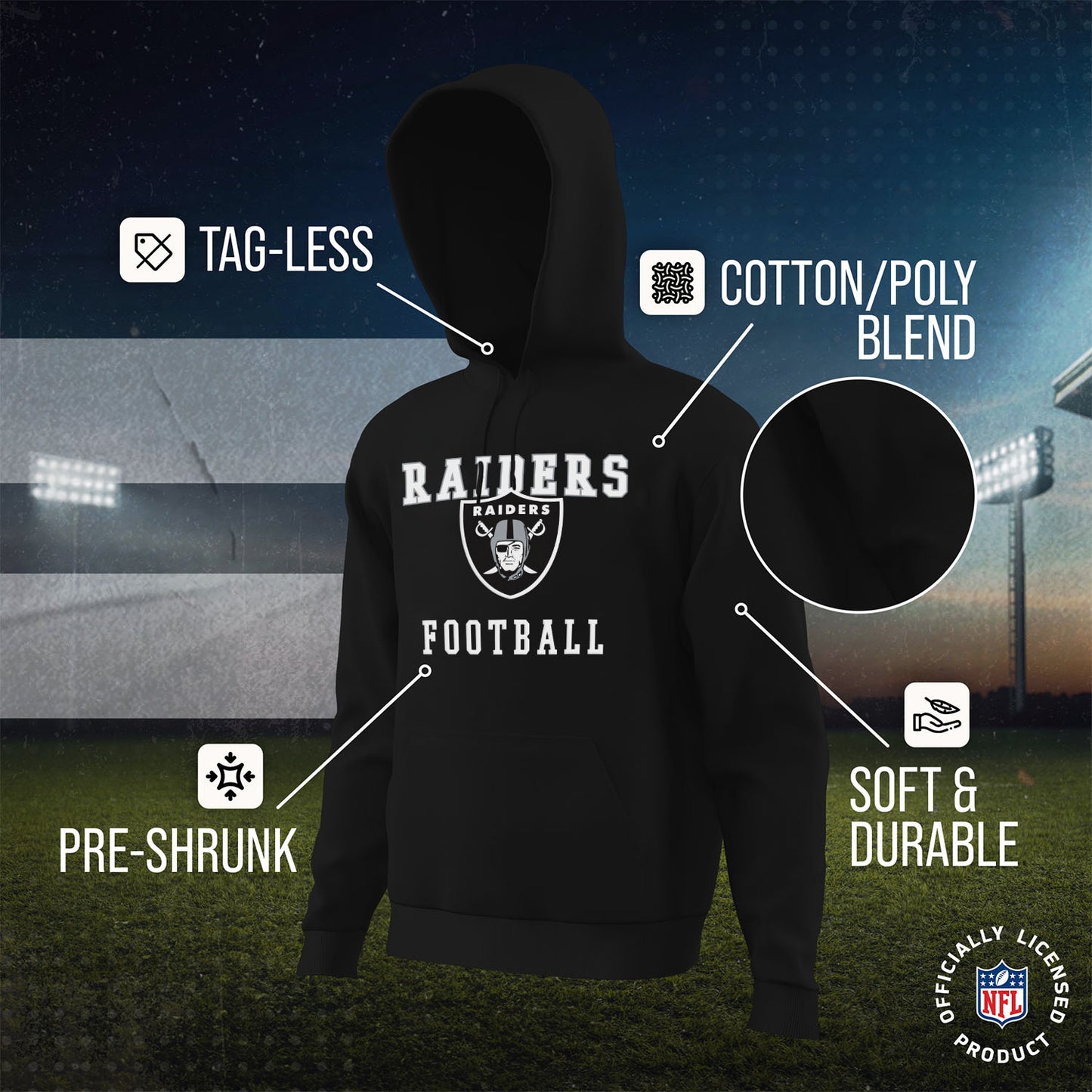 Las Vegas Raiders NFL Core Fan Adult Hooded Sweatshirt - Black