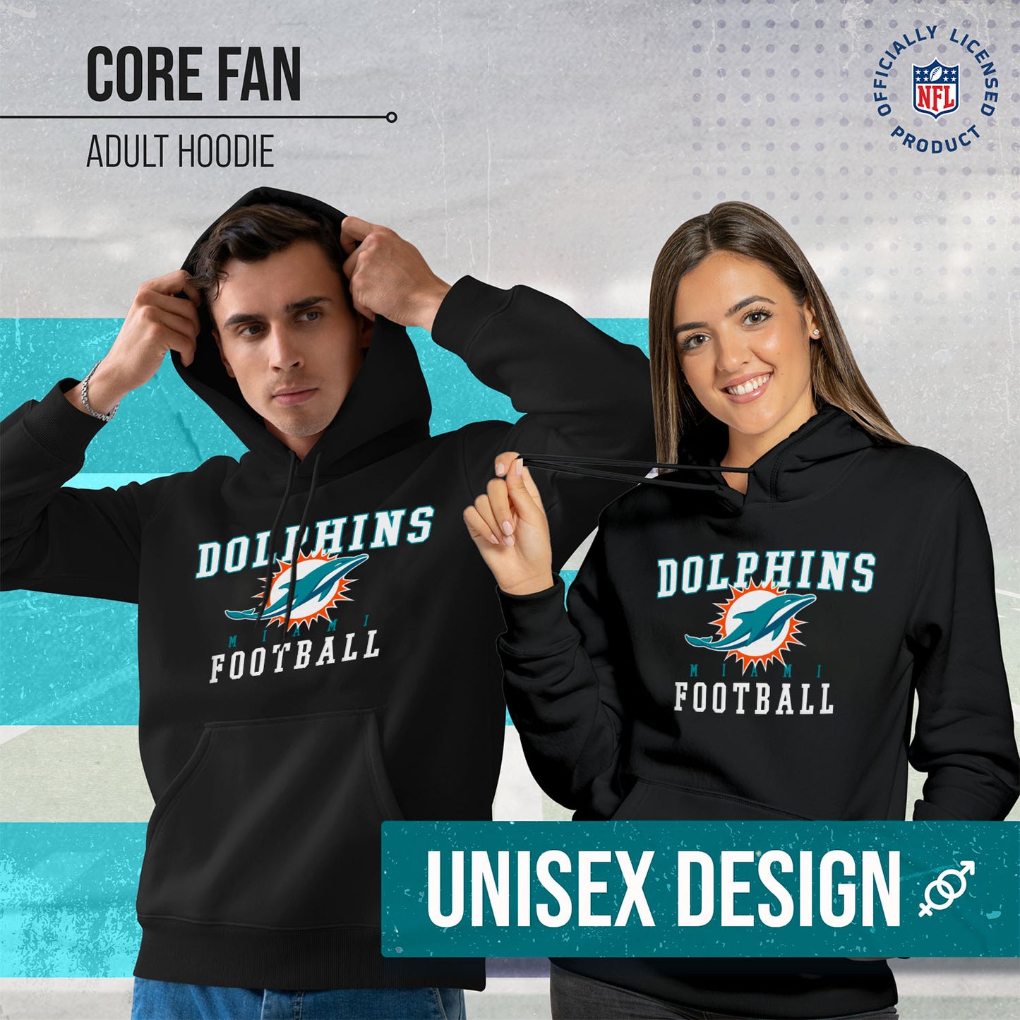 Miami Dolphins NFL Core Fan Adult Hooded Sweatshirt - Black