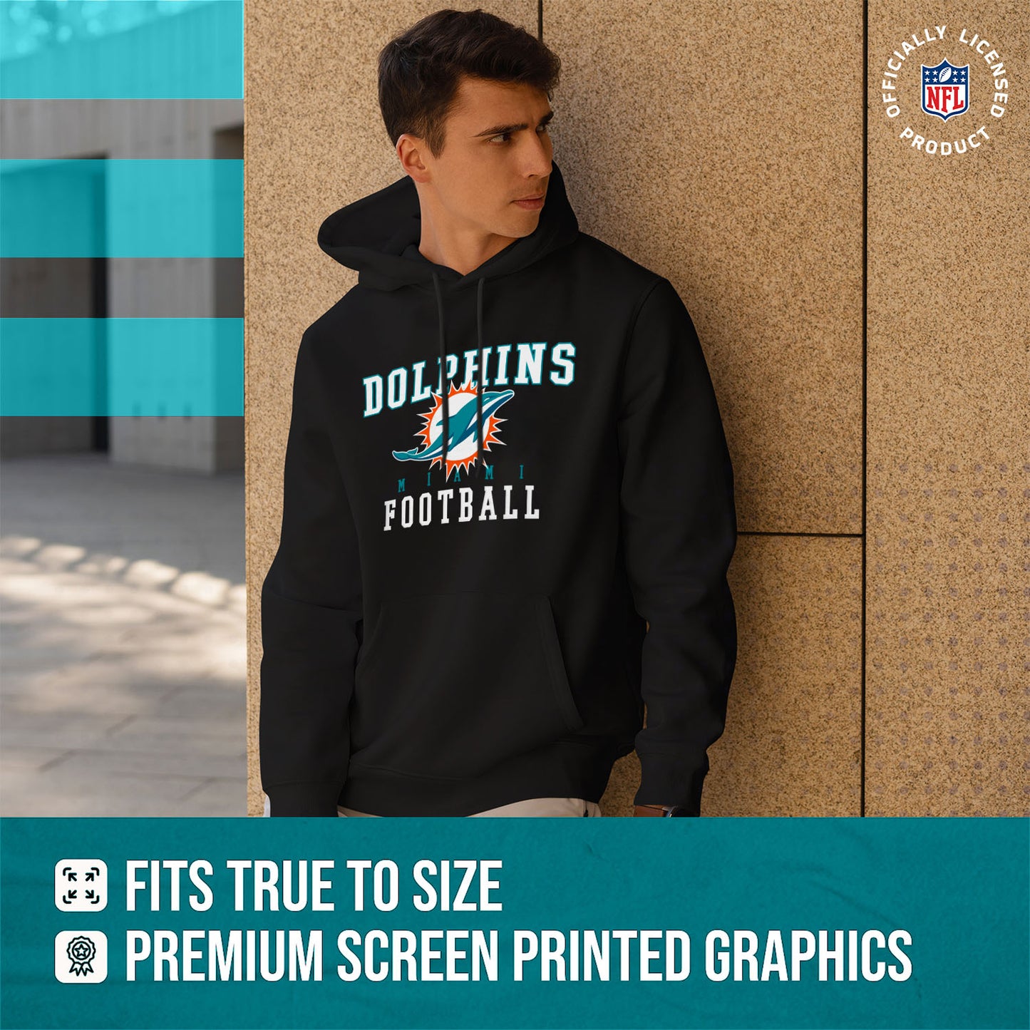 Miami Dolphins NFL Core Fan Adult Hooded Sweatshirt - Black
