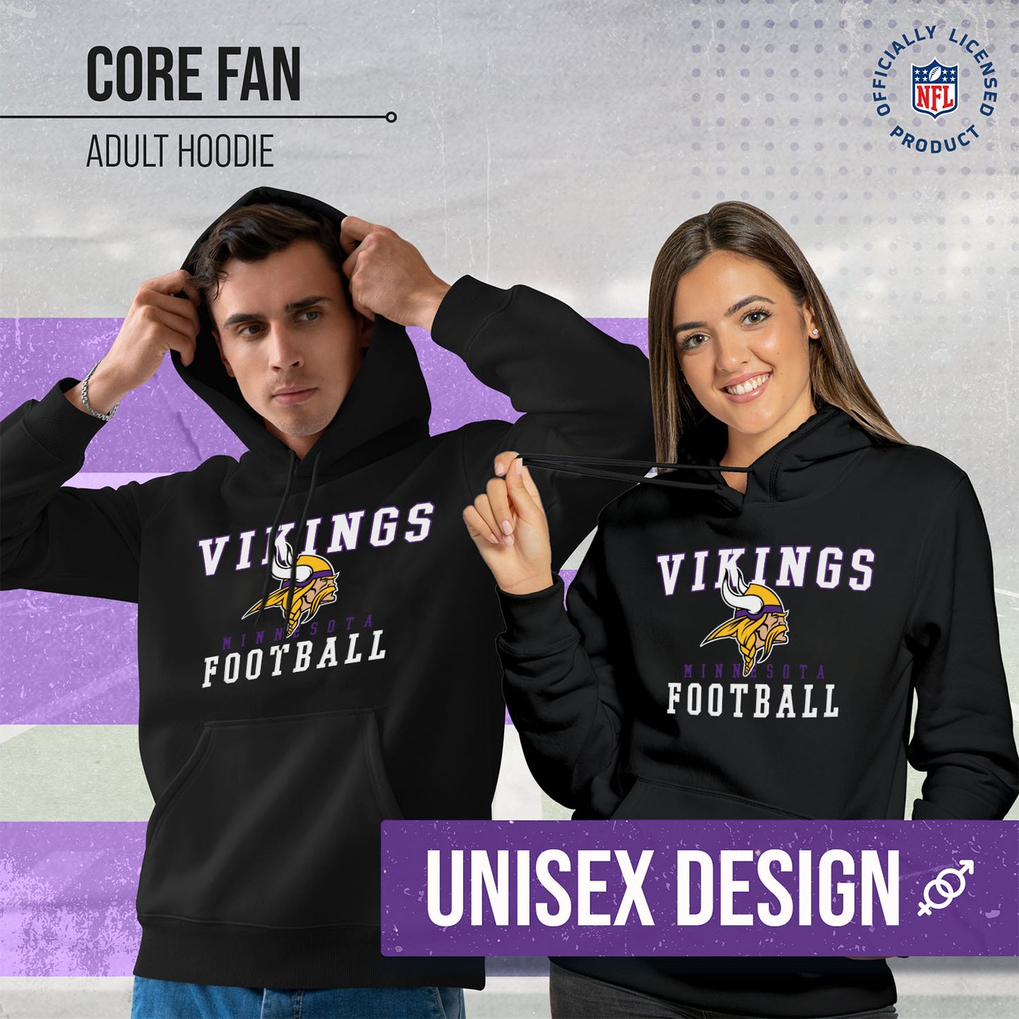 Minnesota Vikings NFL Core Fan Adult Hooded Sweatshirt - Black