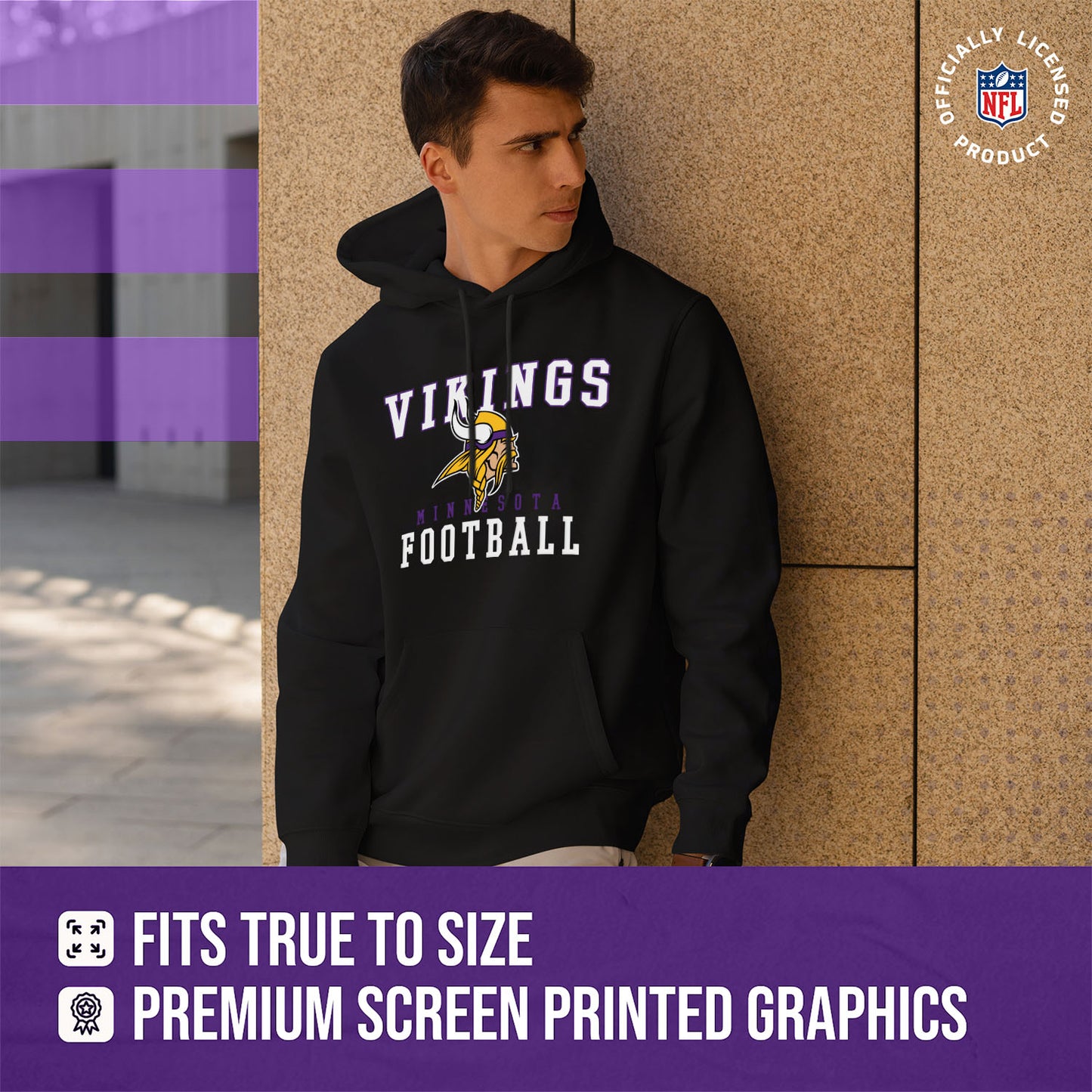 Minnesota Vikings NFL Core Fan Adult Hooded Sweatshirt - Black