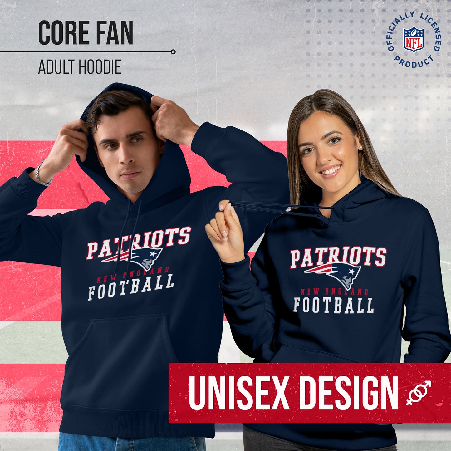 New England Patriots NFL Core Fan Adult Hooded Sweatshirt - Navy