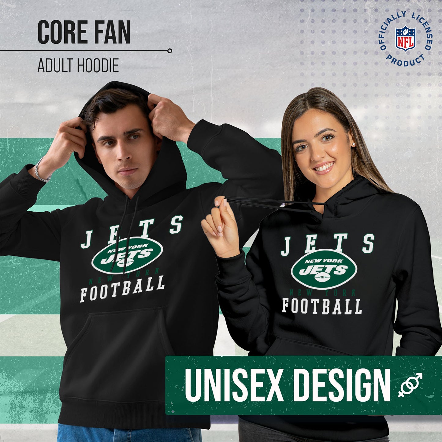 New York Jets NFL Core Fan Adult Hooded Sweatshirt - Black