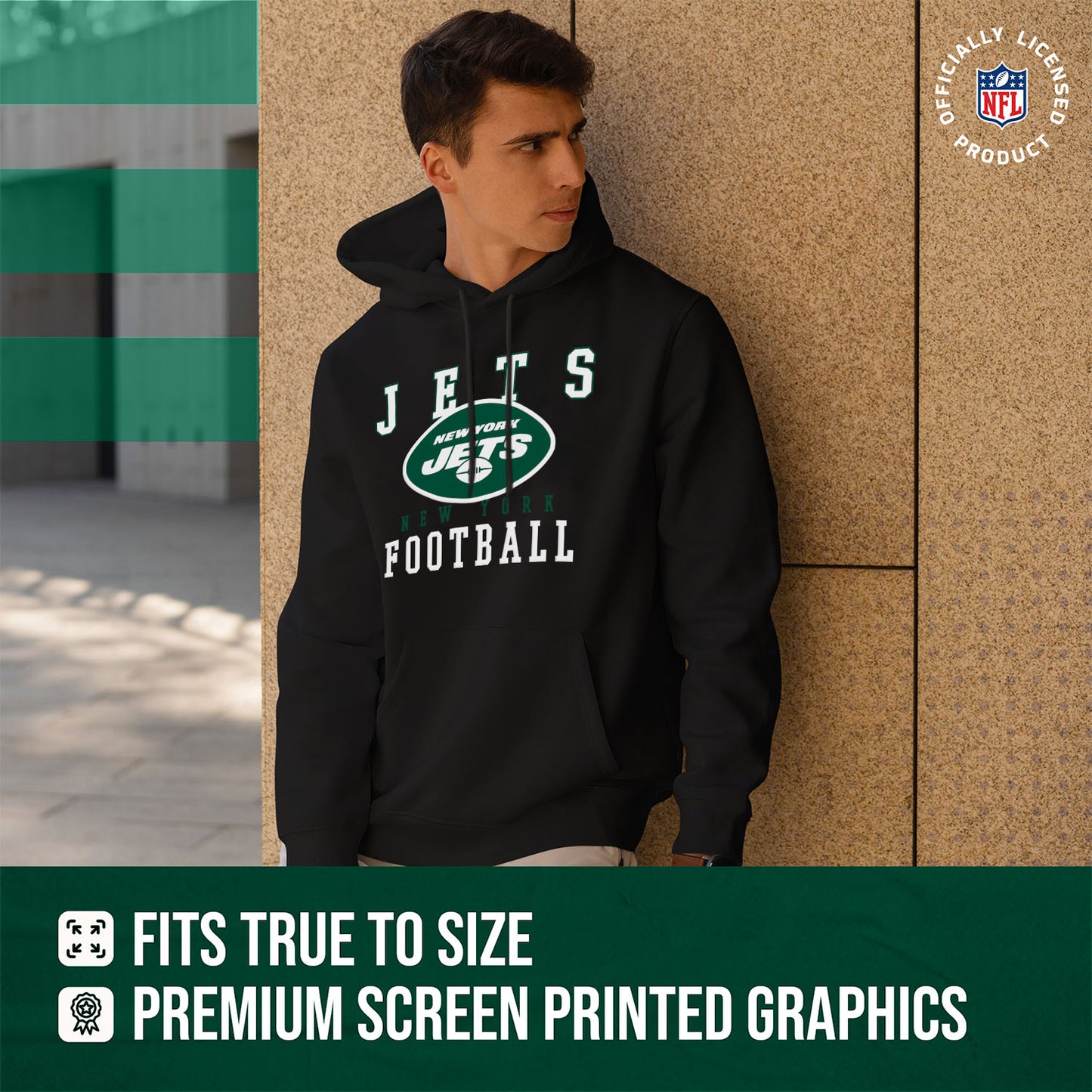 New York Jets NFL Core Fan Adult Hooded Sweatshirt - Black