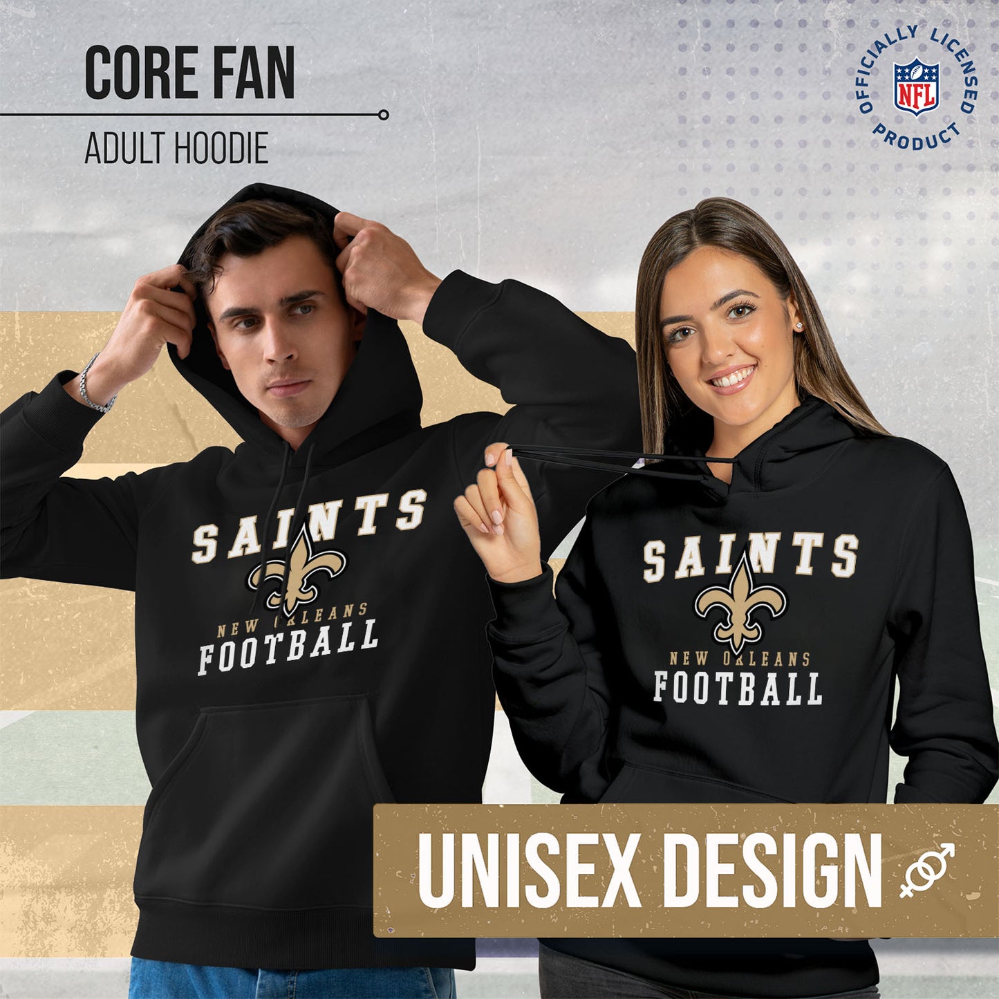 New Orleans Saints NFL Core Fan Adult Hooded Sweatshirt - Black