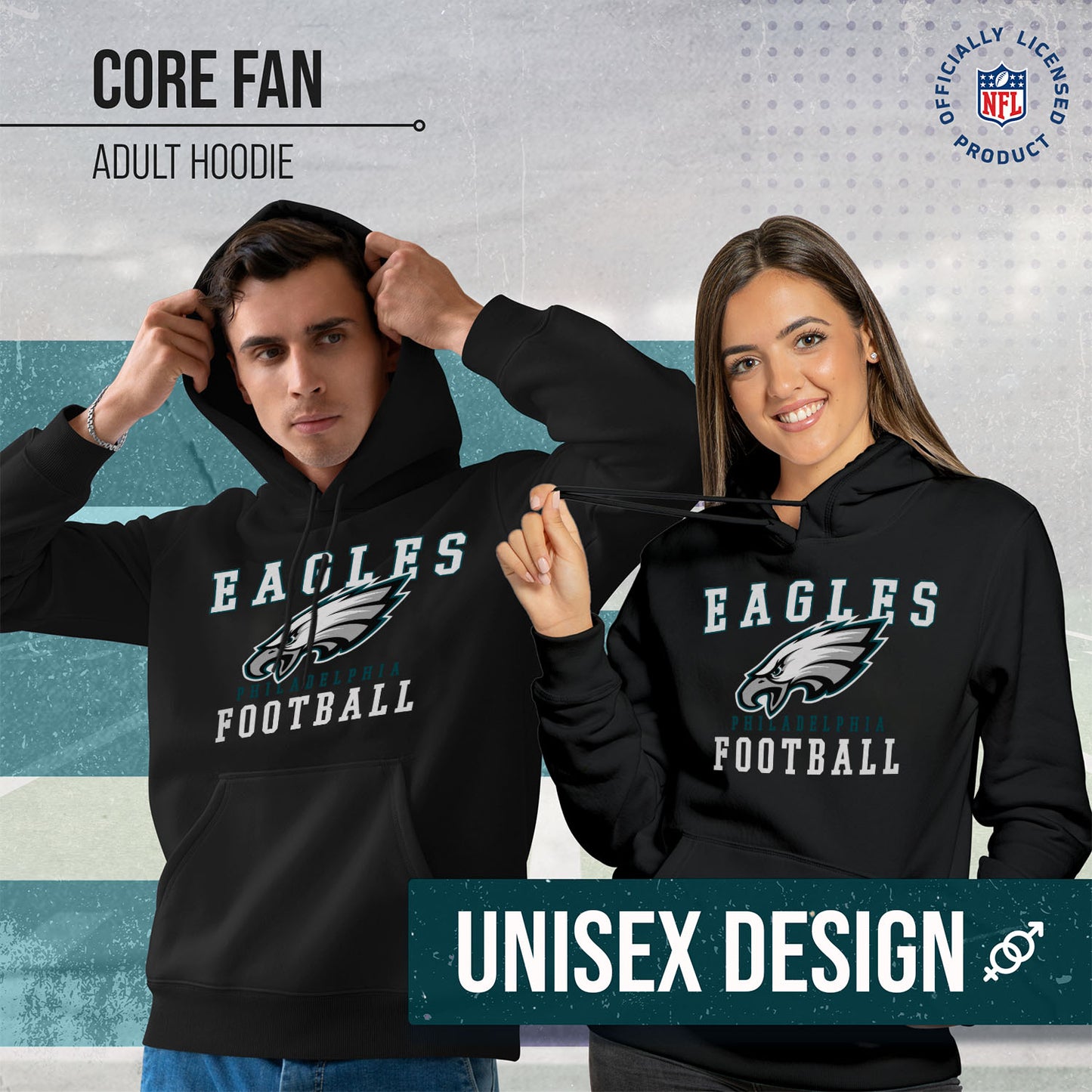 Philadelphia Eagles NFL Core Fan Adult Hooded Sweatshirt - Black