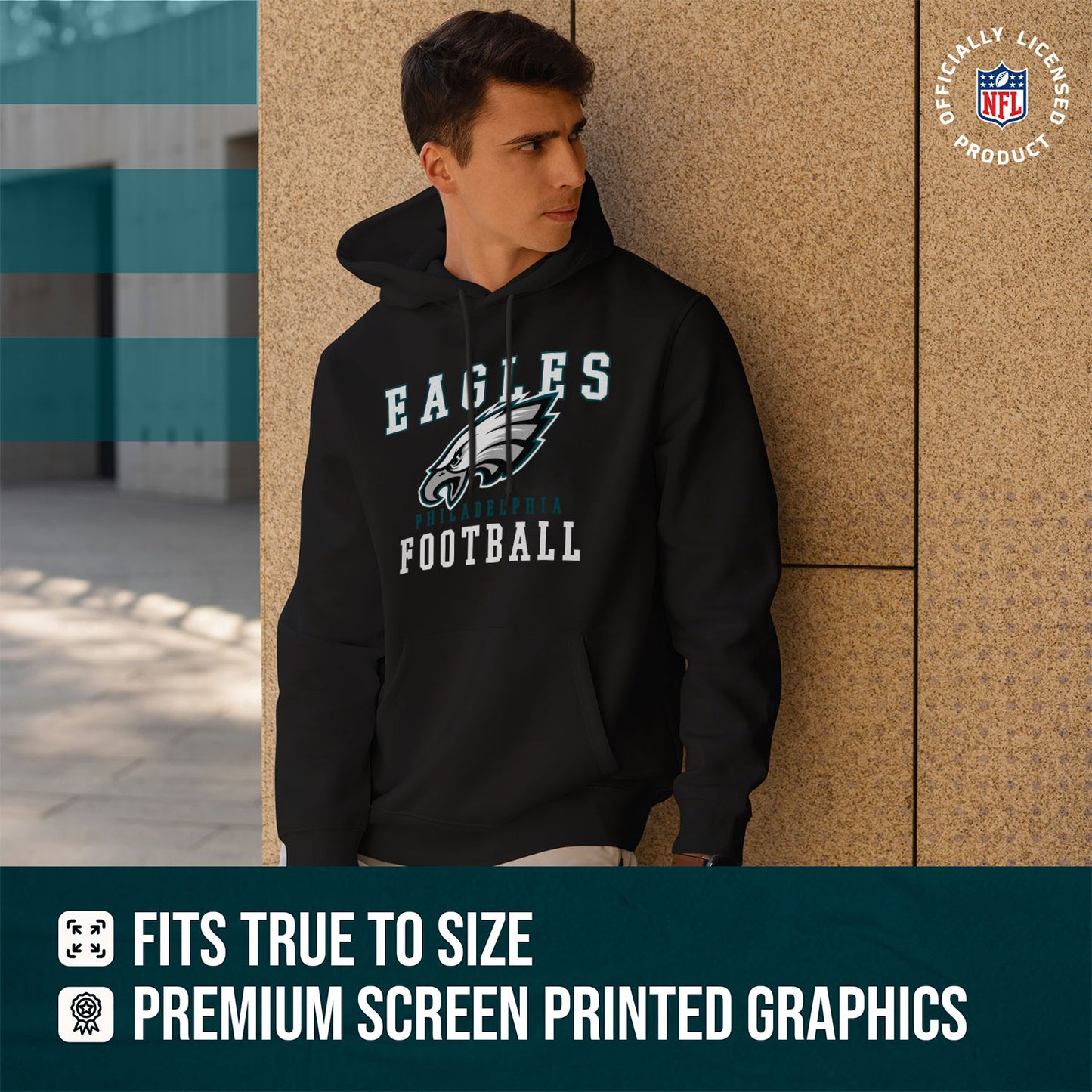 Philadelphia Eagles NFL Core Fan Adult Hooded Sweatshirt - Black