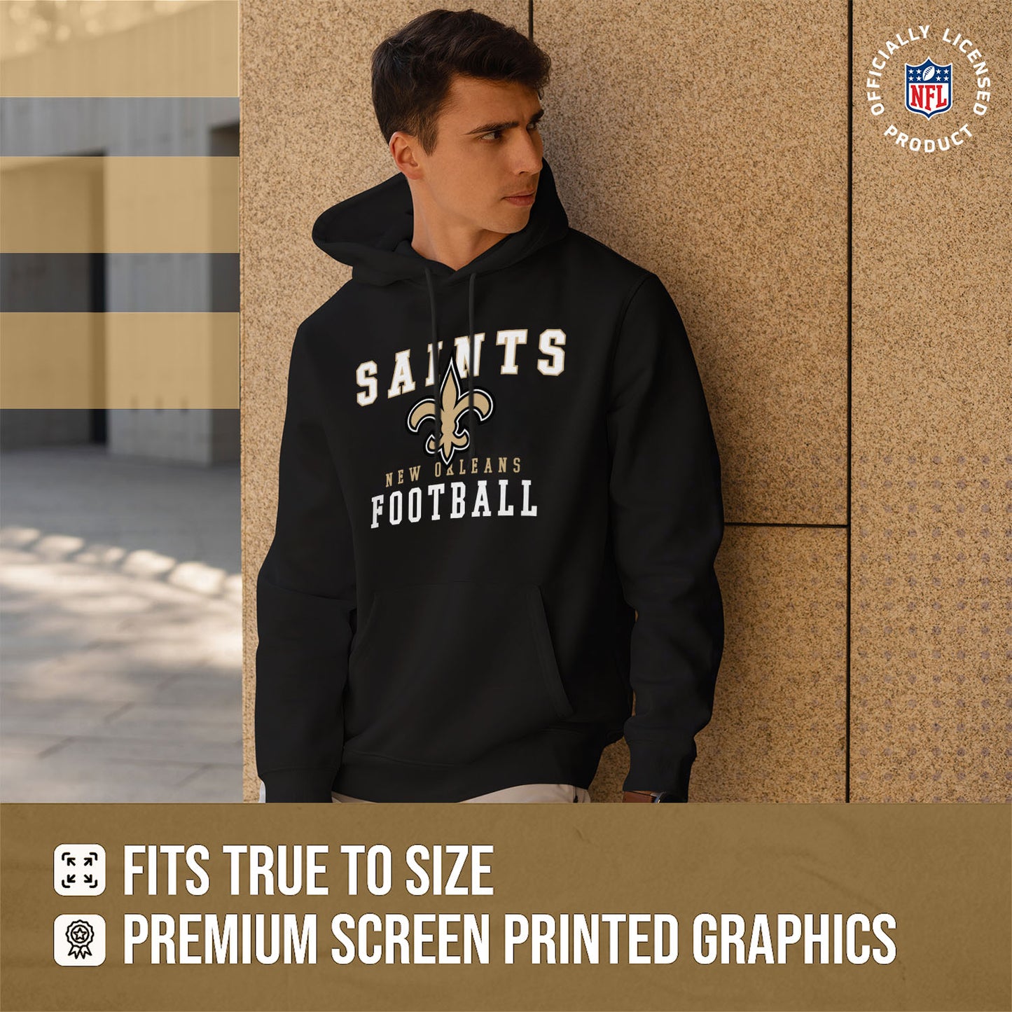 New Orleans Saints NFL Core Fan Adult Hooded Sweatshirt - Black