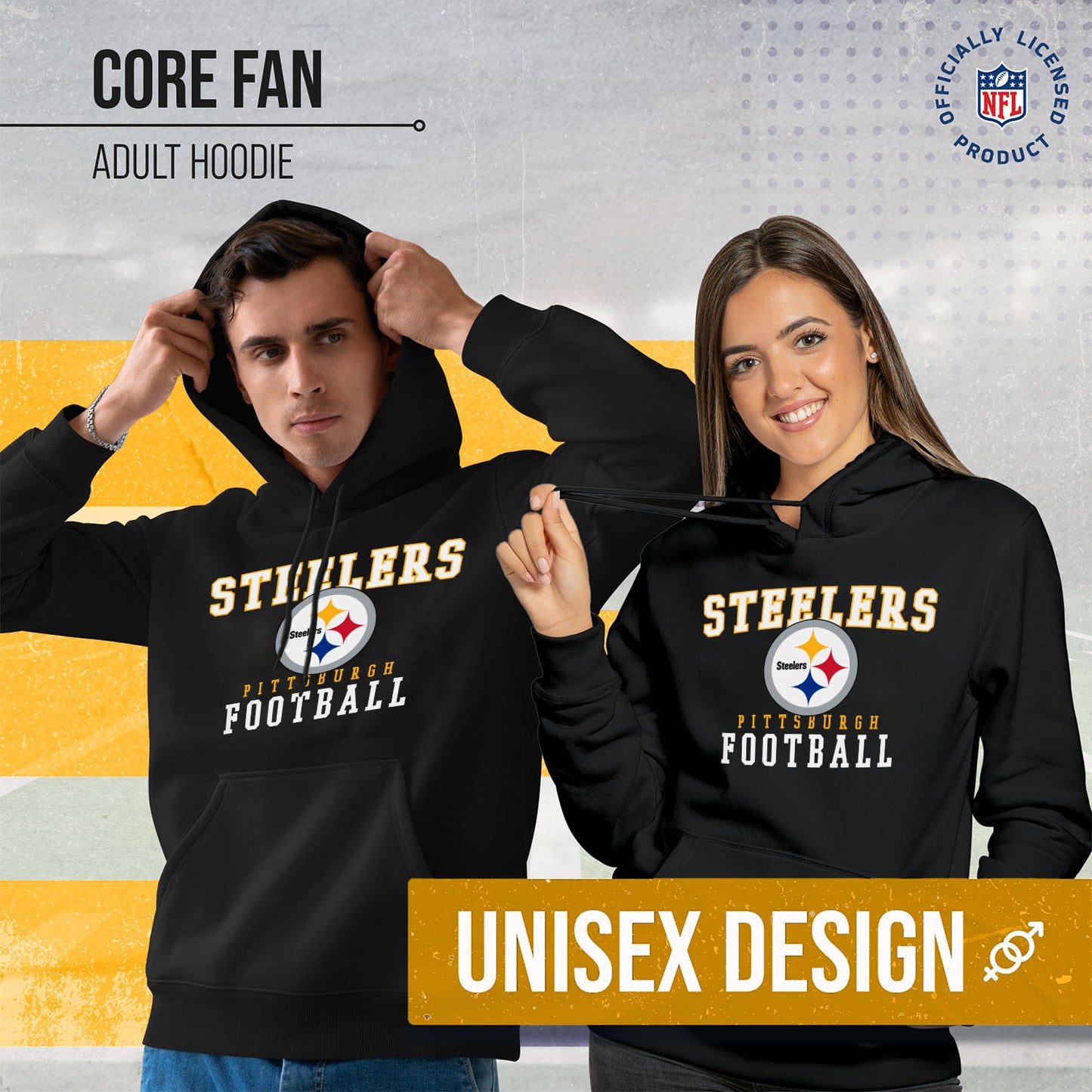 Pittsburgh Steelers NFL Core Fan Adult Hooded Sweatshirt - Black