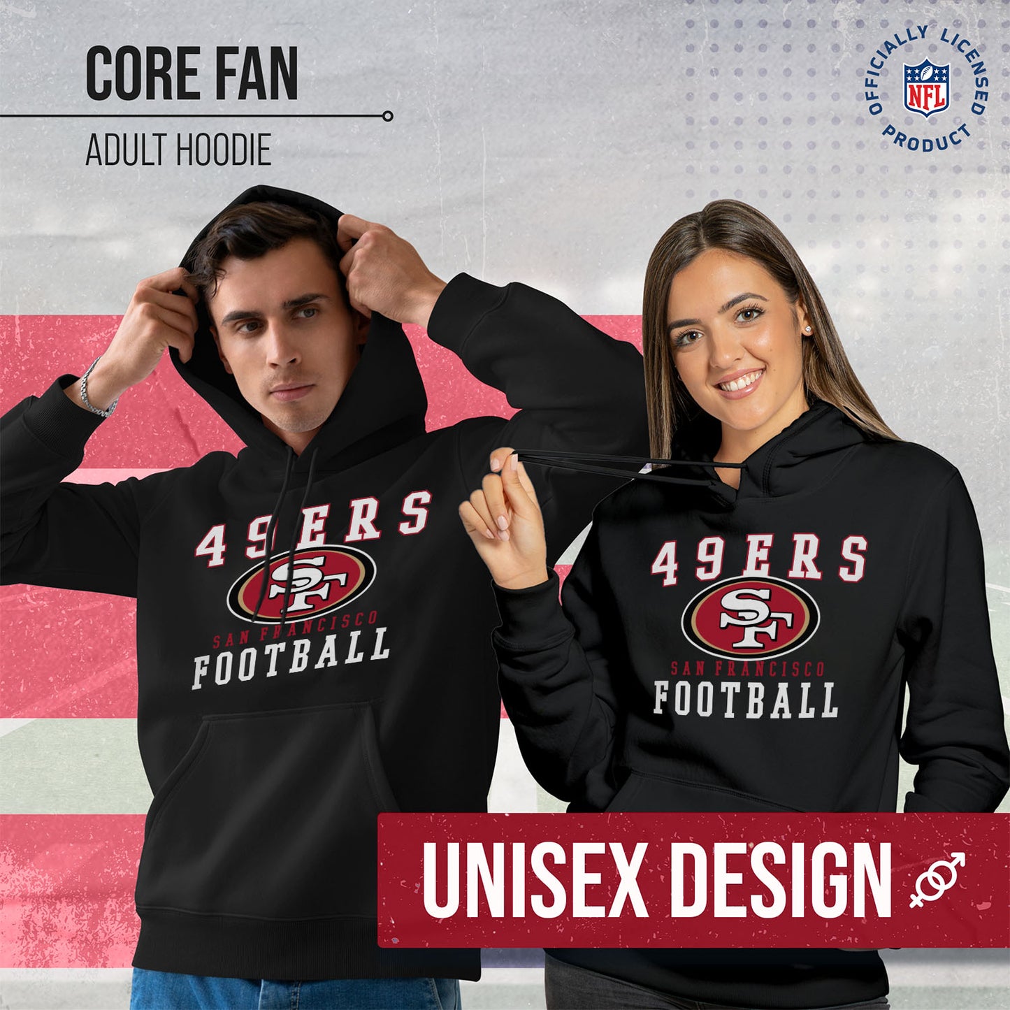 San Francisco 49ers NFL Core Fan Adult Hooded Sweatshirt - Black
