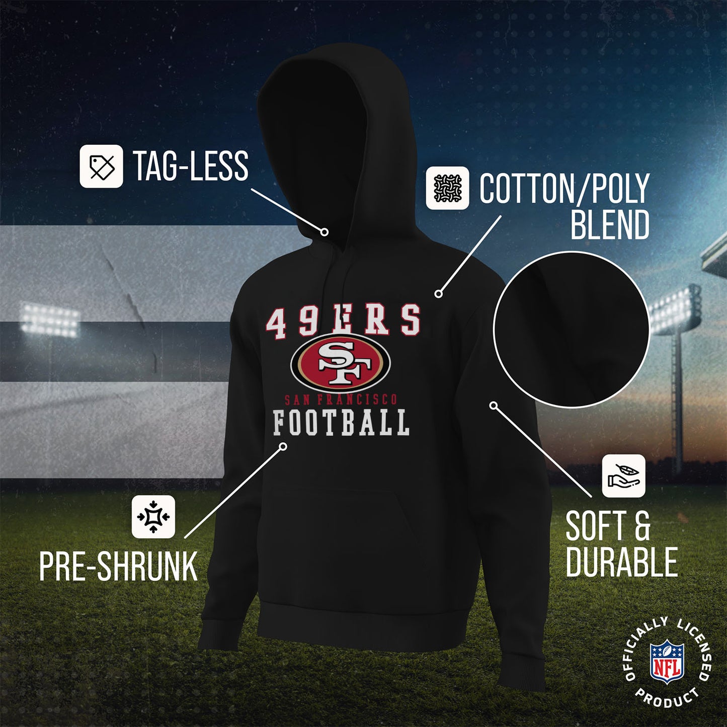 San Francisco 49ers NFL Core Fan Adult Hooded Sweatshirt - Black