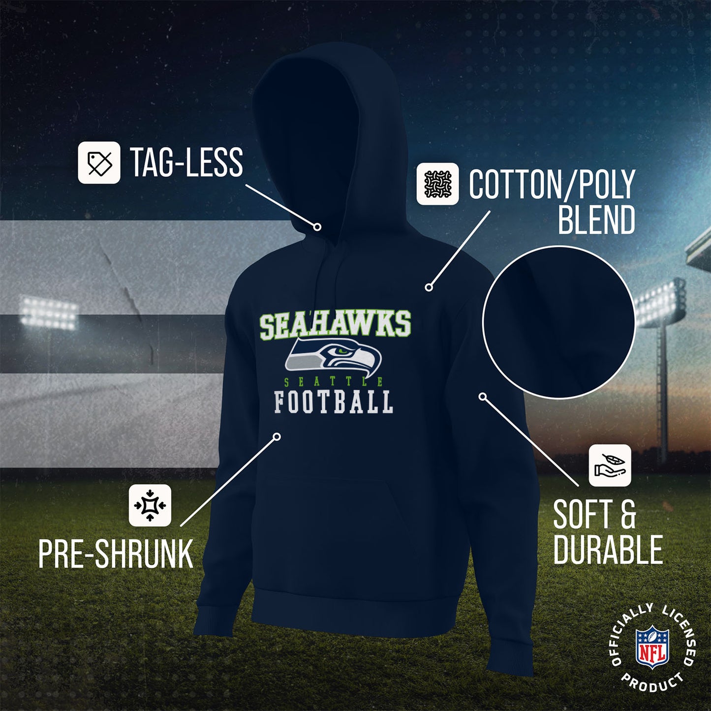 Seattle Seahawks NFL Core Fan Adult Hooded Sweatshirt - Navy