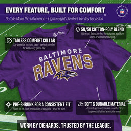 Baltimore Ravens NFL Youth Starting Fresh Tee- Pro Football Tag-Less T-Shirt For Boys & Girls - Purple