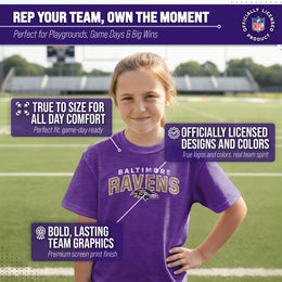 Baltimore Ravens NFL Youth Starting Fresh Tee- Pro Football Tag-Less T-Shirt For Boys & Girls - Purple
