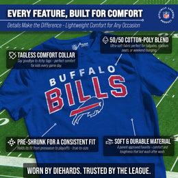 Buffalo Bills NFL Youth Starting Fresh Tee- Pro Football Tag-Less T-Shirt For Boys & Girls - Royal