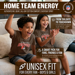 Cleveland Browns NFL Youth Starting Fresh Tee- Pro Football Heather T-Shirt For Boys & Girls - Brown
