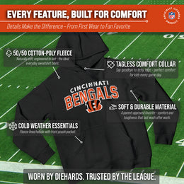 Cincinnati Bengals NFL Youth Starting Fresh Hoodie- Pro Football Sweatshirt for Boys and Girls - Black