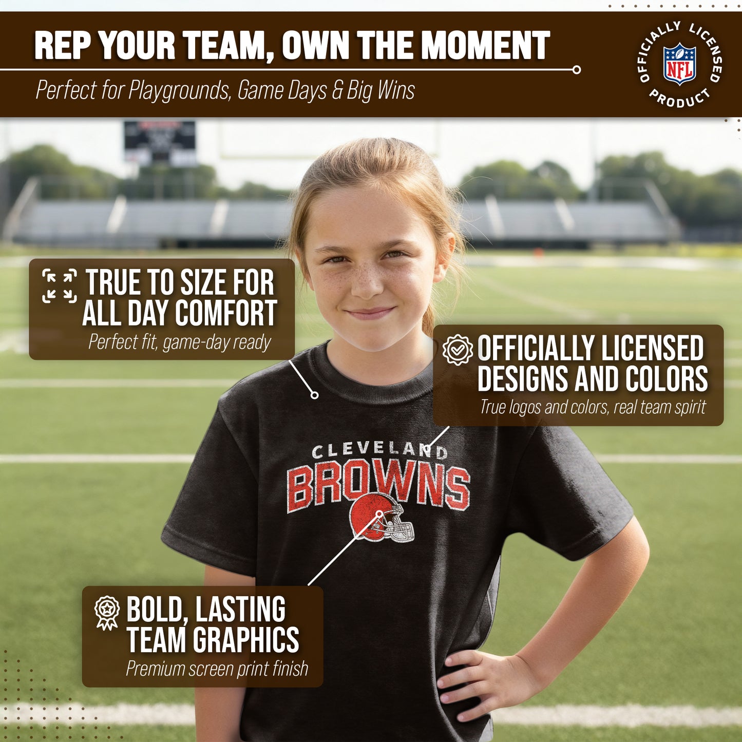 Cleveland Browns NFL Youth Starting Fresh Tee- Pro Football Heather T-Shirt For Boys & Girls - Black Heather