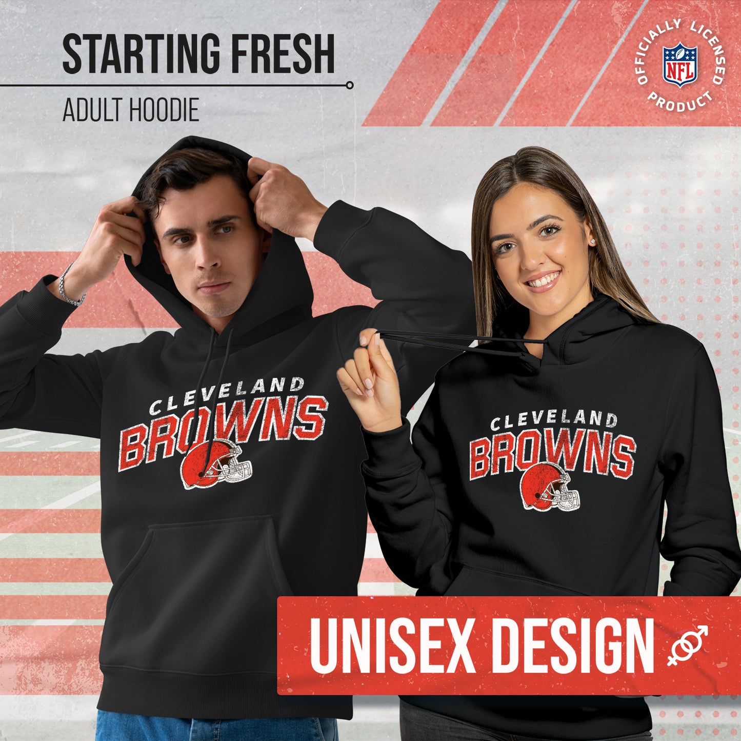 Cleveland Browns NFL Adult Unisex Starting Fresh Ultra Soft Fleece Hooded Sweatshirt - Black