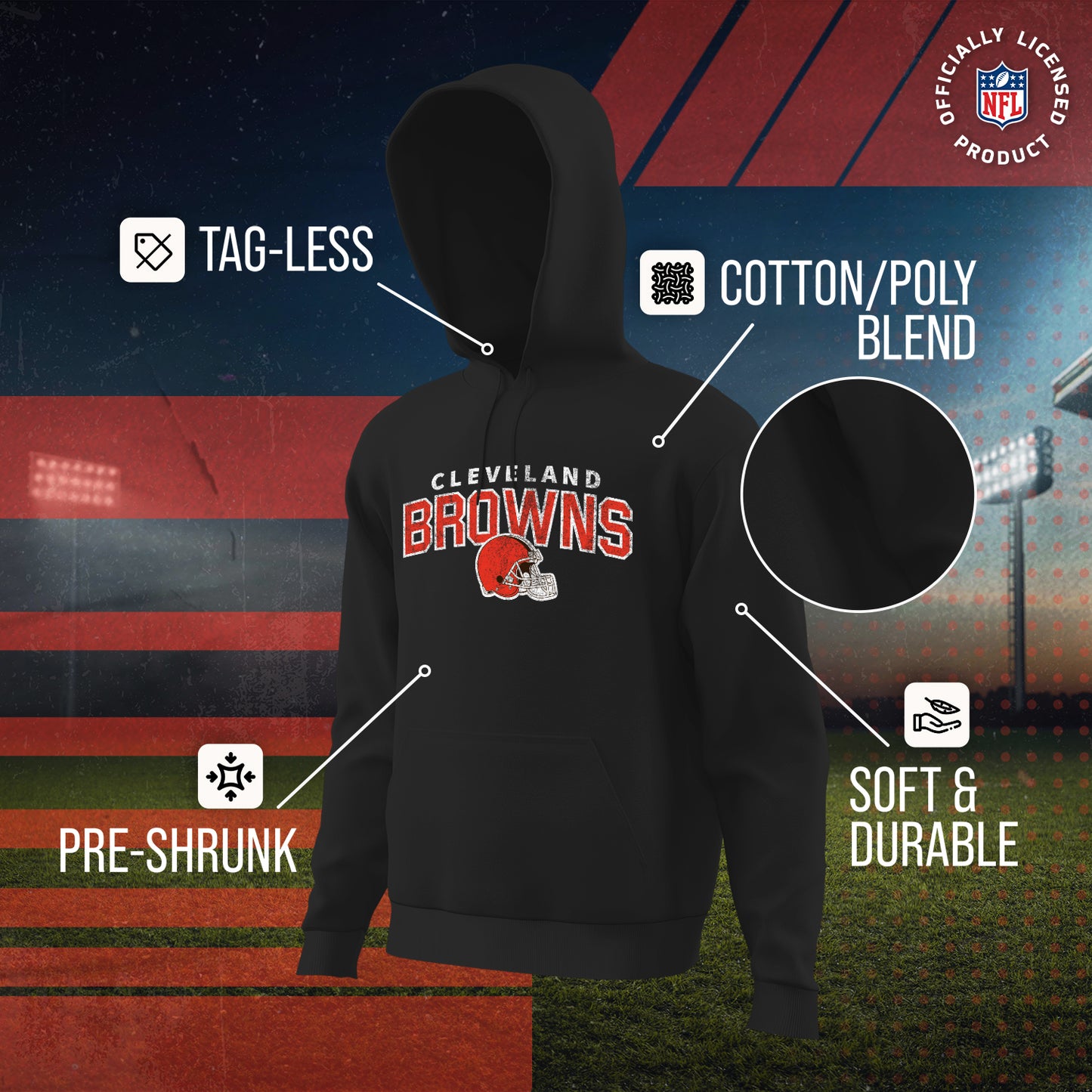 Cleveland Browns NFL Adult Unisex Starting Fresh Ultra Soft Fleece Hooded Sweatshirt - Black