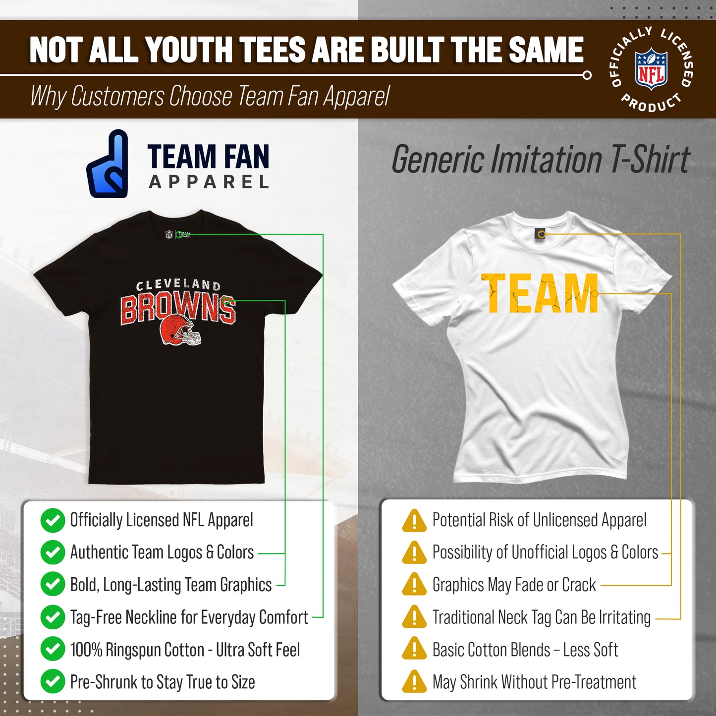 Cleveland Browns NFL Youth Starting Fresh Tee- Pro Football Heather T-Shirt For Boys & Girls - Black