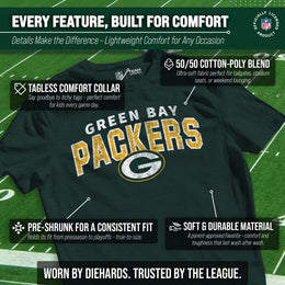 Green Bay Packers NFL Youth Starting Fresh Tee- Pro Football Tag-Less T-Shirt For Boys & Girls - Green