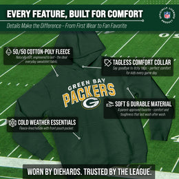 Green Bay Packers NFL Youth Starting Fresh Hoodie- Pro Football Sweatshirt for Boys and Girls - Green