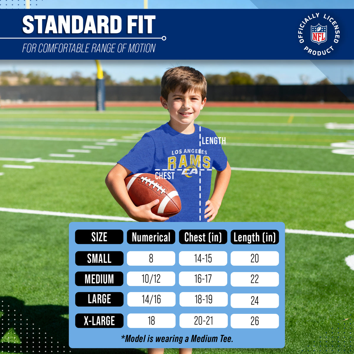 Los Angeles Rams NFL Youth Starting Fresh Tee- Pro Football Tag-Less T-Shirt For Boys & Girls - Royal