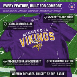 Minnesota Vikings NFL Youth Starting Fresh Tee- Pro Football Tag-Less T-Shirt For Boys & Girls - Purple