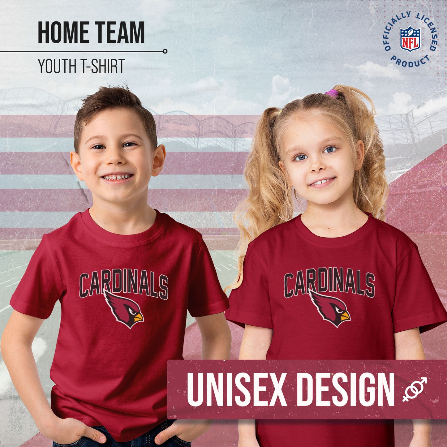 Arizona Cardinals NFL Youth Home Team Tee- Youth Pro Football T-Shirt For Boys & Girls Kids clothes - Crimson