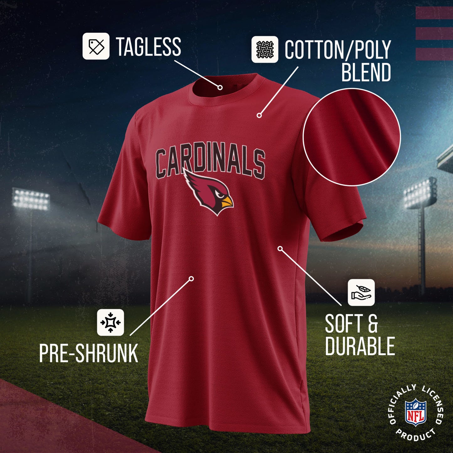 Arizona Cardinals NFL Youth Home Team Tee- Youth Pro Football T-Shirt For Boys & Girls Kids clothes - Crimson