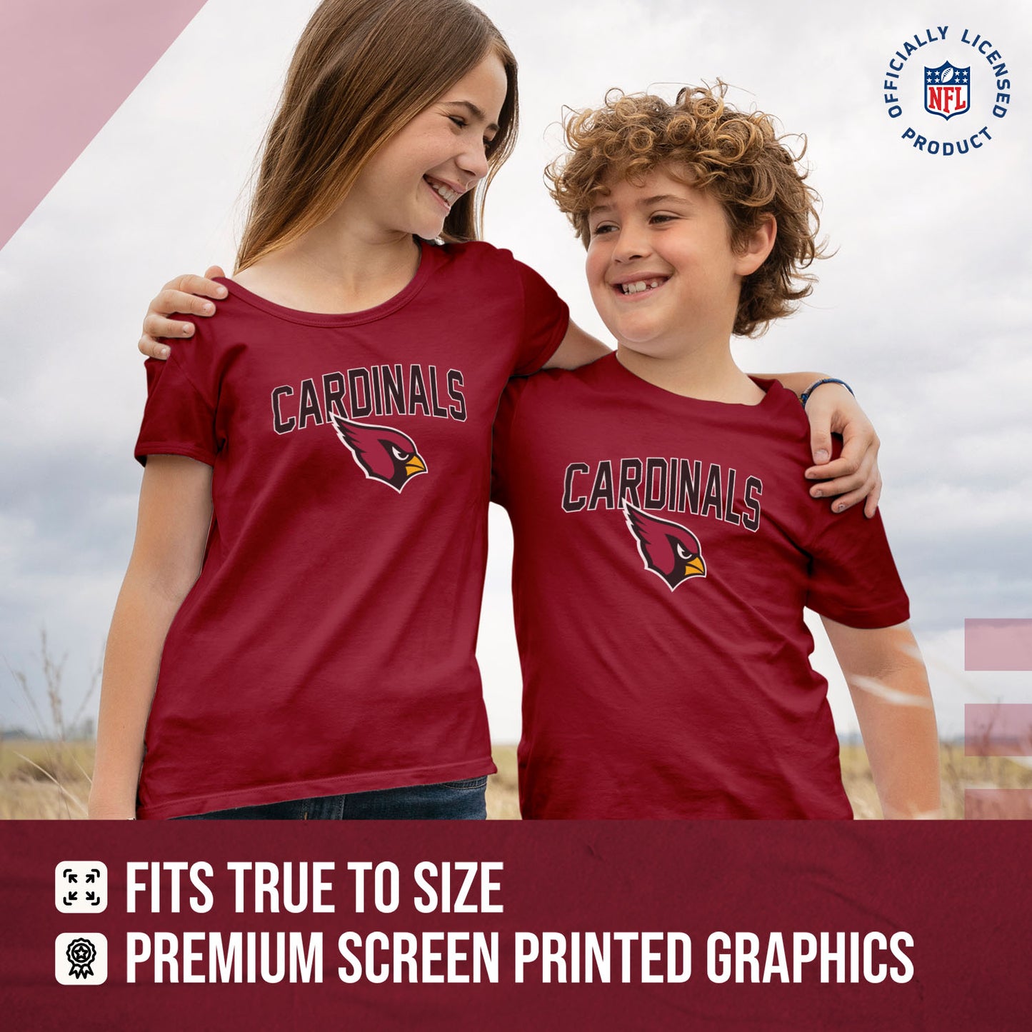 Arizona Cardinals NFL Youth Home Team Tee- Youth Pro Football T-Shirt For Boys & Girls Kids clothes - Crimson