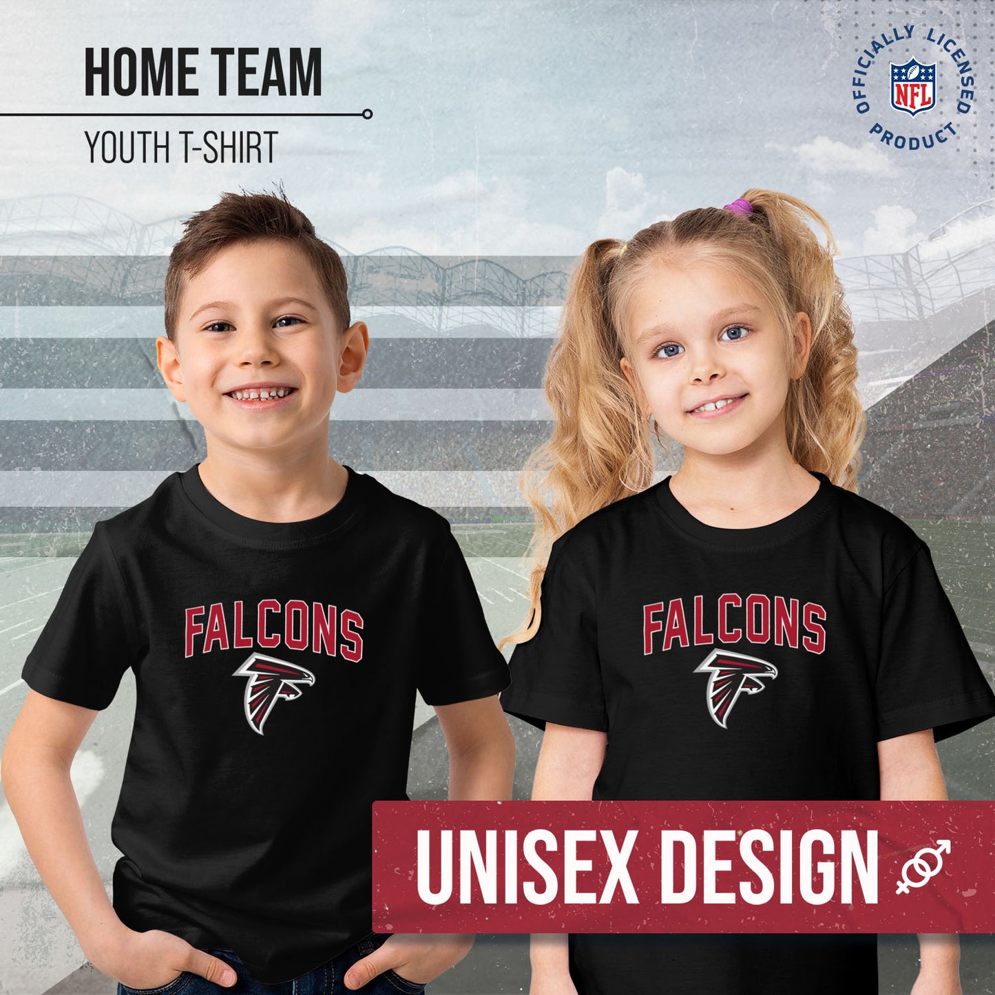 Atlanta Falcons NFL Youth Home Team Tee- Youth Pro Football T-Shirt For Boys & Girls Kids clothes - Black