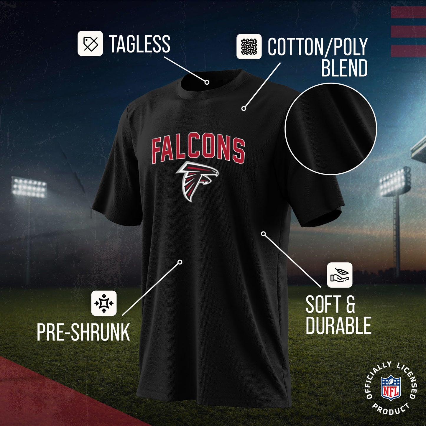 Atlanta Falcons NFL Youth Home Team Tee- Youth Pro Football T-Shirt For Boys & Girls Kids clothes - Black