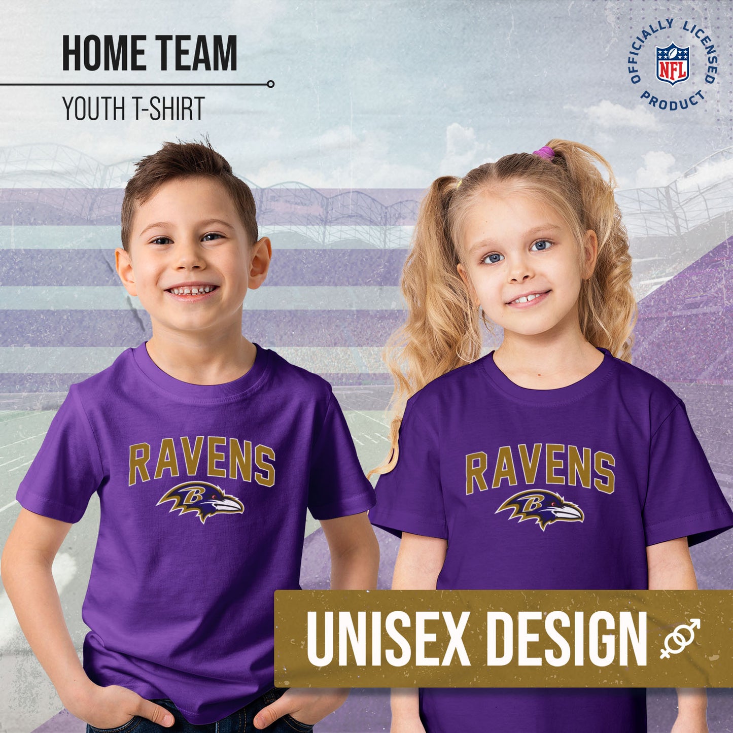 Baltimore Ravens NFL Youth Home Team Tee- Youth Pro Football T-Shirt For Boys & Girls Kids clothes - Purple