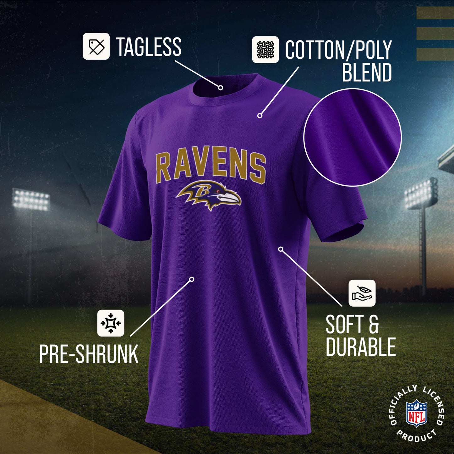 Baltimore Ravens NFL Youth Home Team Tee- Youth Pro Football T-Shirt For Boys & Girls Kids clothes - Purple