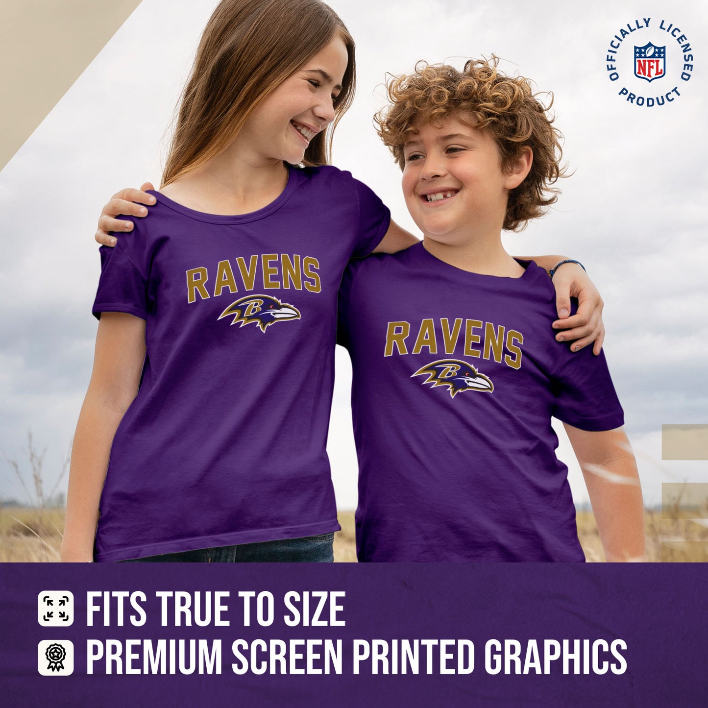 Baltimore Ravens NFL Youth Home Team Tee- Youth Pro Football T-Shirt For Boys & Girls Kids clothes - Purple