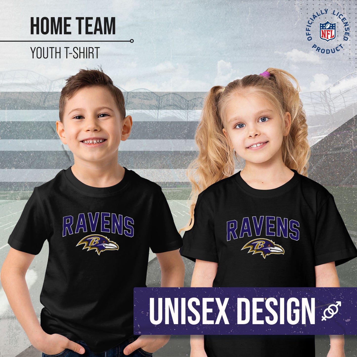 Baltimore Ravens NFL Youth Home Team Tee- Youth Pro Football T-Shirt For Boys & Girls Kids clothes - Black