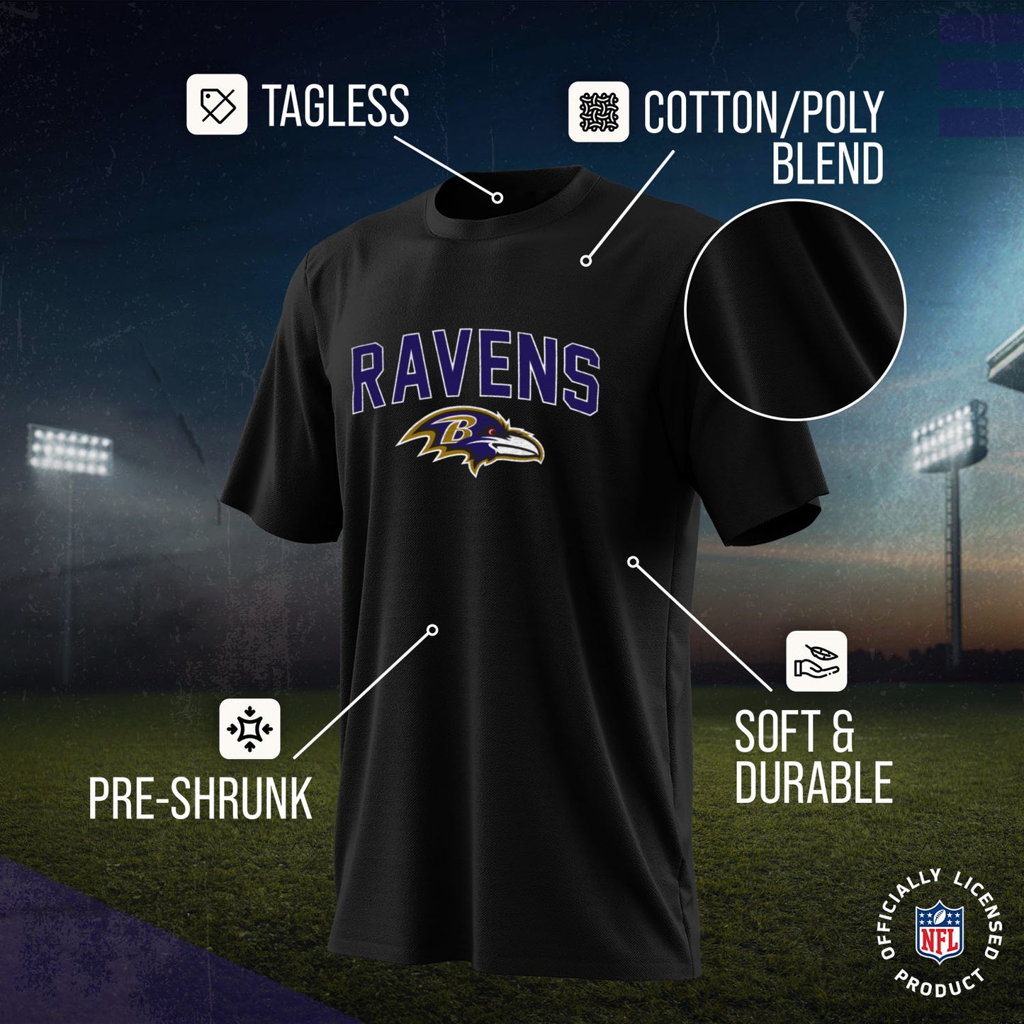 Baltimore Ravens NFL Youth Home Team Tee- Youth Pro Football T-Shirt For Boys & Girls Kids clothes - Black